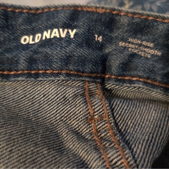 Old Navy High Rise Denim Midi Skirt Classic Blue Secret Smooth Pocket Front Slit - Picture 2 of 5